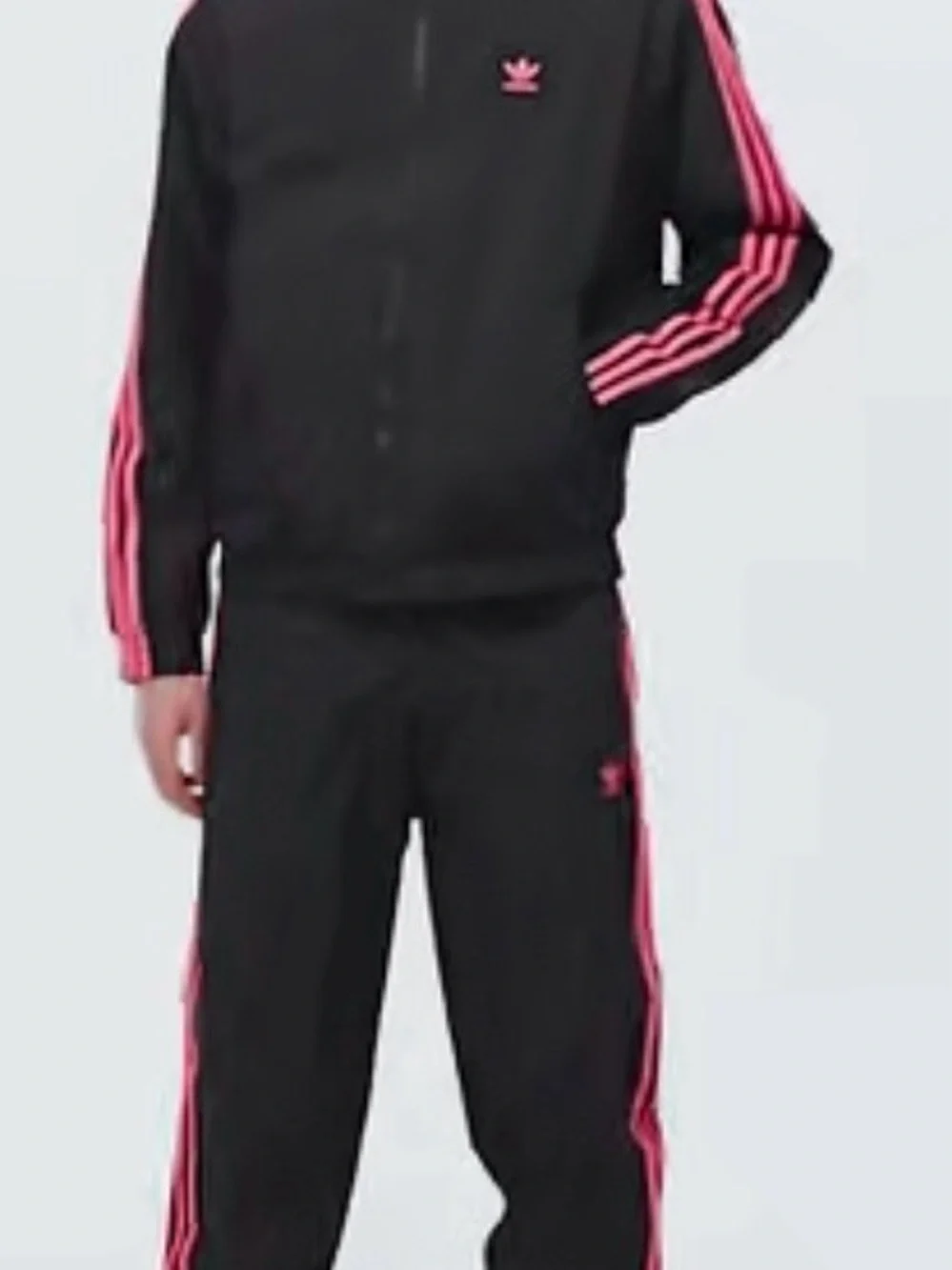 Adidas Black Track Set includes jacket and Pants with Pink Three-Stripes